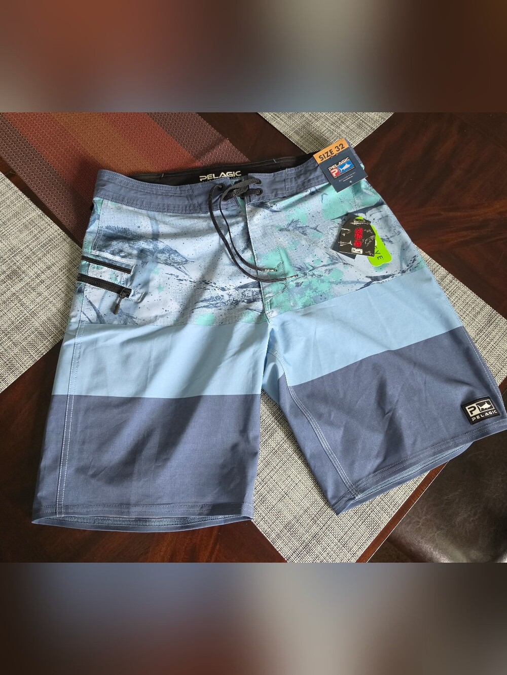 Pelagic Strike Men's Blue Swim Board Shorts Size 32